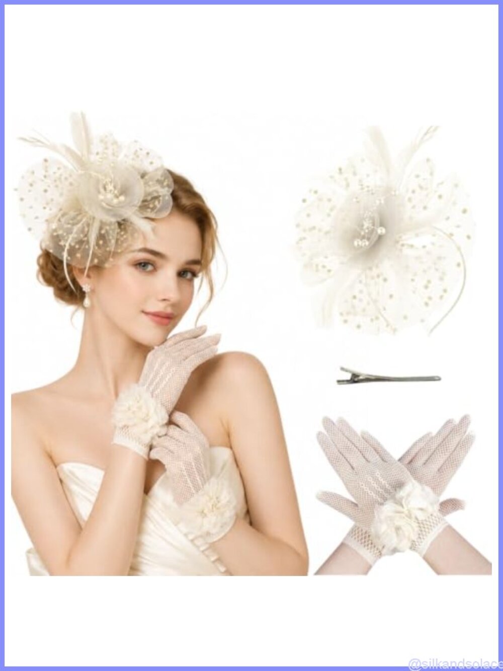 Fascinators Hat & Gloves Set Women Tea Party Wedding Church Formal